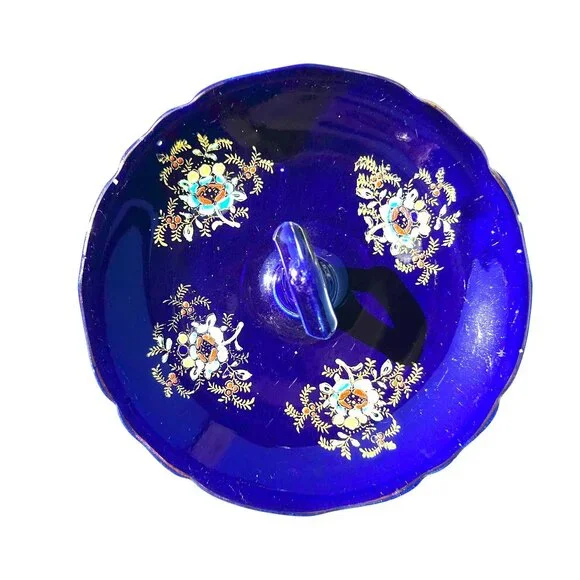 Vintage Cobalt Blue Porcelain Handled Serving Tray - Made in Japan - Picture 3 of 6